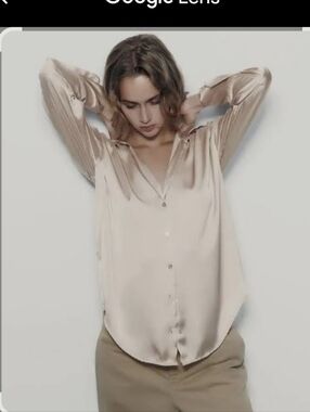 Satin Button-Down Blouse in Creamy Beige